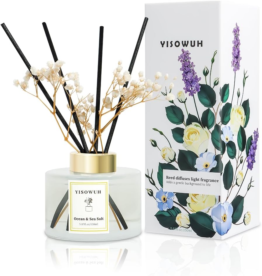 Reed Diffuser Set,5.07 fl oz (150 ml) - Ocean & Sea Salt Oil Diffusers with 8 Reed Sticks,Home Fragrance Reed Diffuser for Bathroom Shelf Decor
