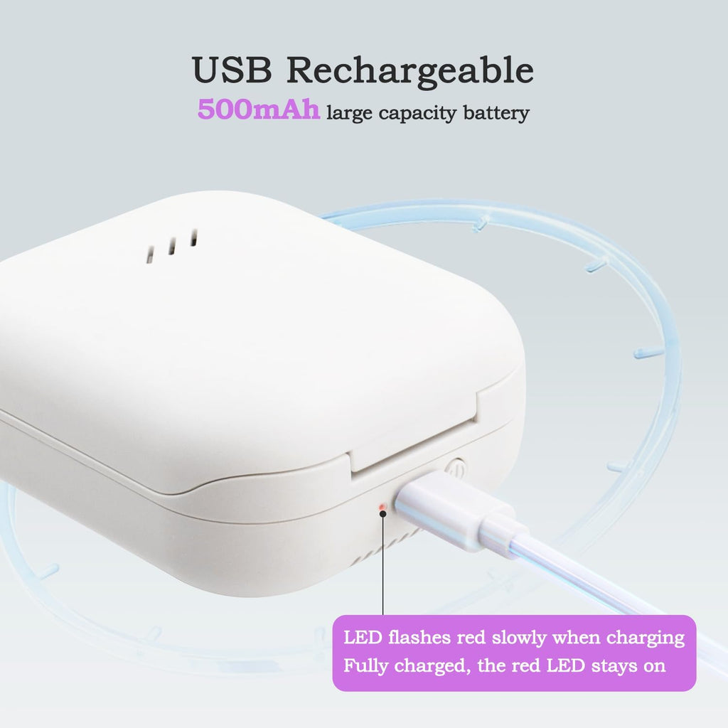 UV Toothbrush Sanitizer Holder, USB Rechargeable Bathroom Holder with Hidden Fan and Heat Drying, Wall Mount Travel Case for 2 Brushes, White