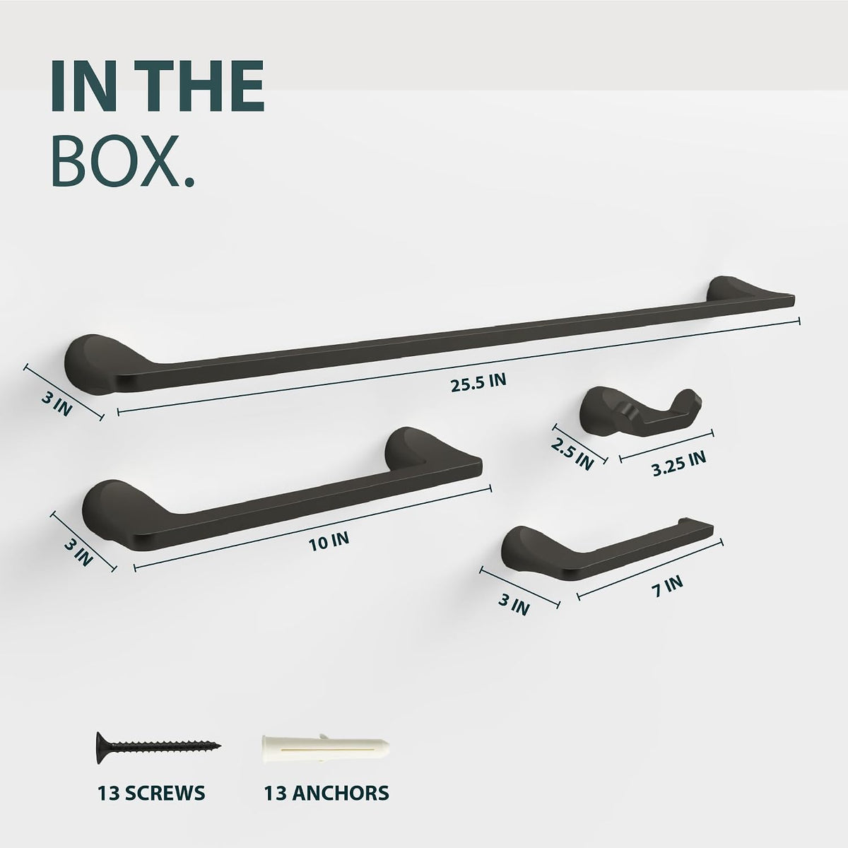 Mega Handles Bathroom Accessory Set Matte Black - 4-Piece, Towel Bar, Hooks