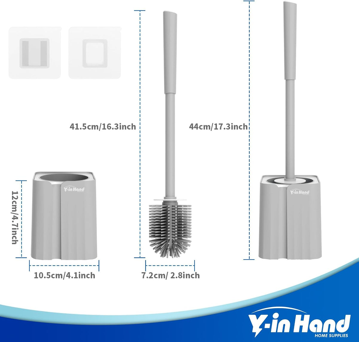 Y-in Hand Toilet Brush and Holder Set, Silicone Toilet Bowl Cleaner Brush Bristles, Bathroom and RV Cleaning Tools, Space Saving Toilet Scrubber, Wall Mountable. (Grey)