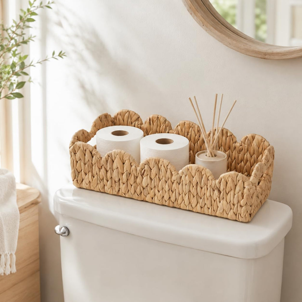 Toilet Paper Storage Basket, Scalloped Back of Toilet Basket