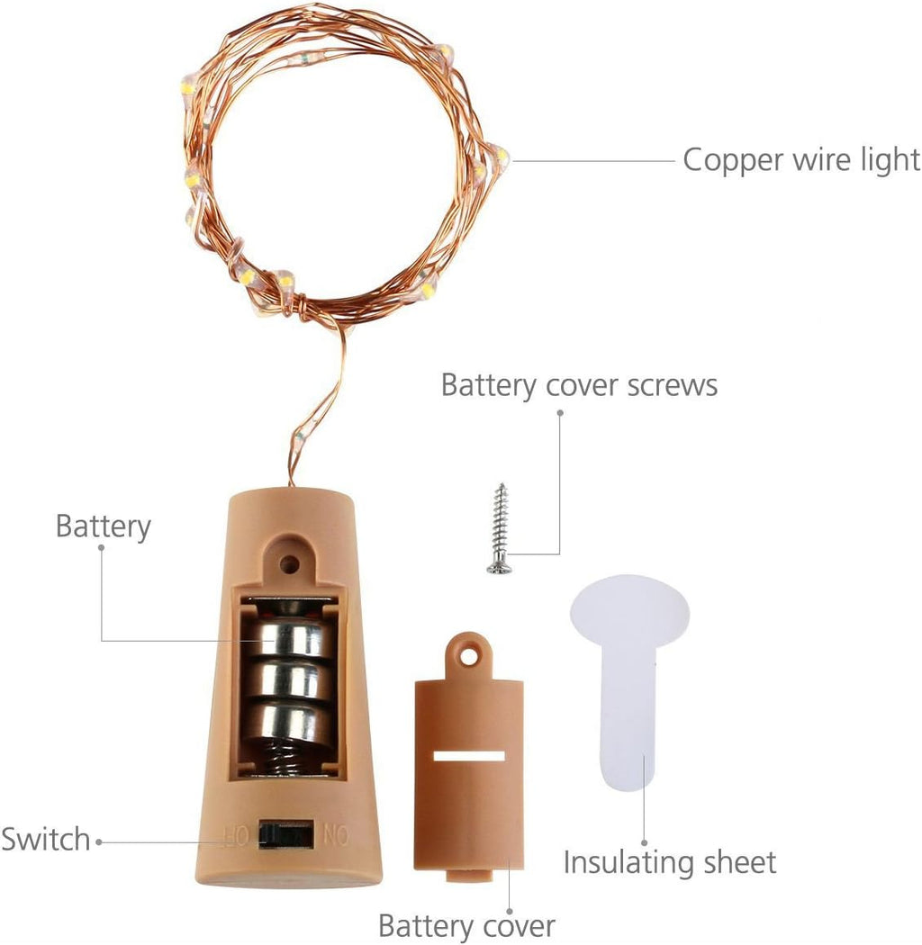 Wine Bottle Lights with Cork, 6 Pack Battery Operated 15 LED Cork Shape Silver Wire Colorful Fairy Mini String Lights for DIY, Party, Decor, Christmas, Halloween,Wedding (Pink)