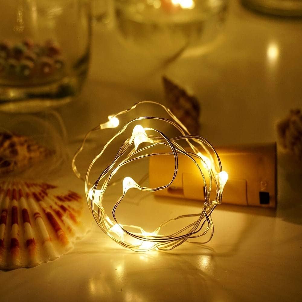Wine Bottle Cork Lights 15Pack 10 LED/ 40 Inches Battery Operated Cork Shape Copper Wire Colorful Fairy Mini String Lights for Party Christmas Halloween Wedding Decoration (Warm White)