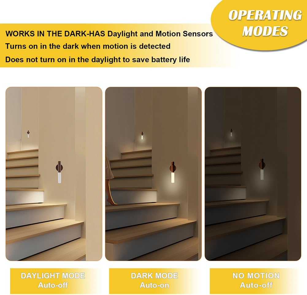 LANDGOO Wooden Motion Sensor Night Light 2-Pack, Walnut, Rechargeable