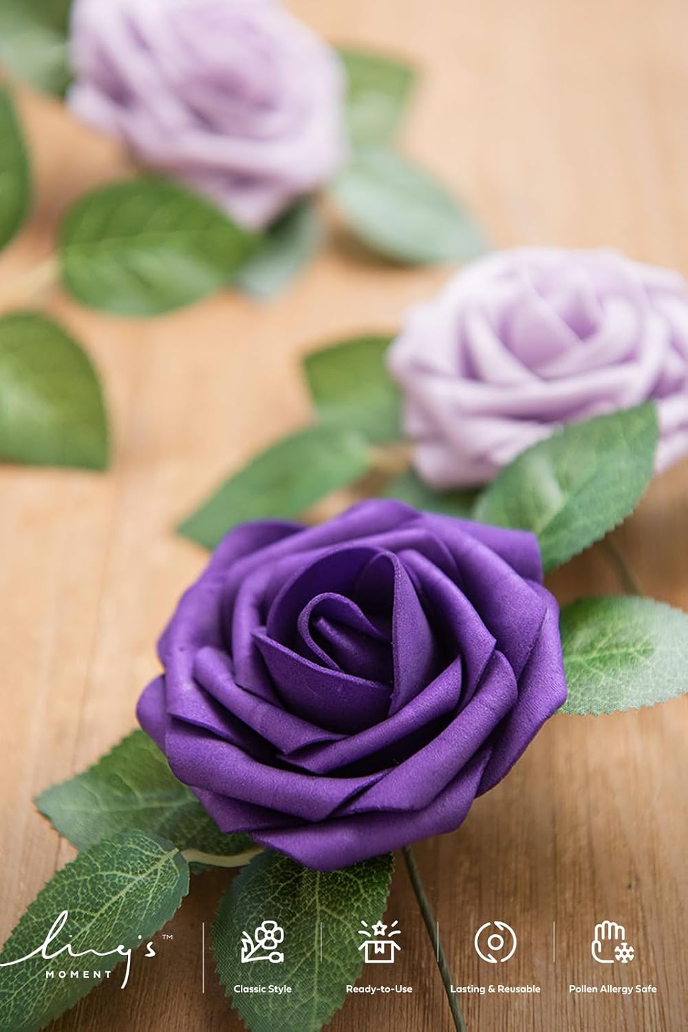 Ling's moment Artificial Flowers with Stems, Purple, 3", 25Pcs Fake Roses