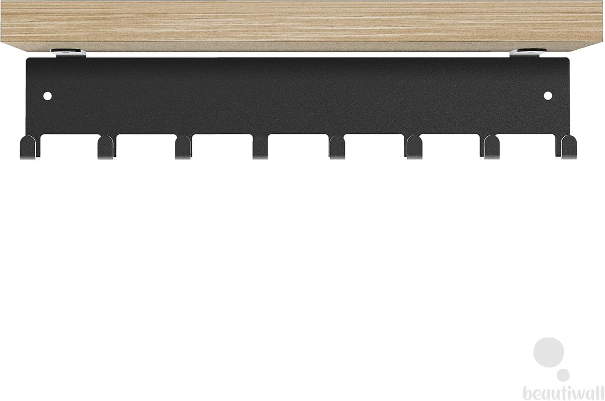 Sturdy Steel Wall Key Holder with Natural Bamboo Shelf. Metal and wooden key hanger with Hooks for Car, Apartment, Storage, Keys