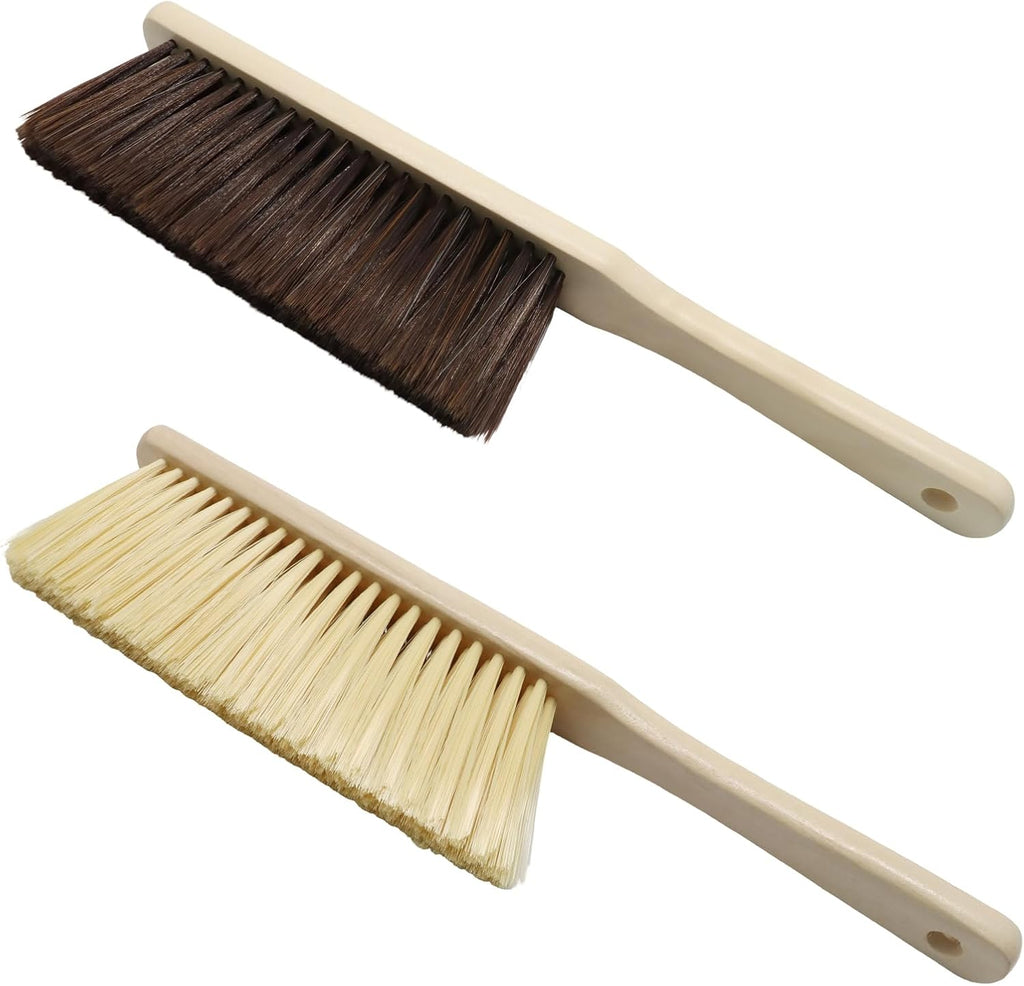 2 Pack Wooden Handle Dust Brush Set, Khaki, Brown