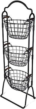 Gourmet Basics by Mikasa 5184916 Harbor Adjustable 3-Tier Metal Floor Standing Fruit/Home Storage Basket, Antique/Distressed Black and Copper