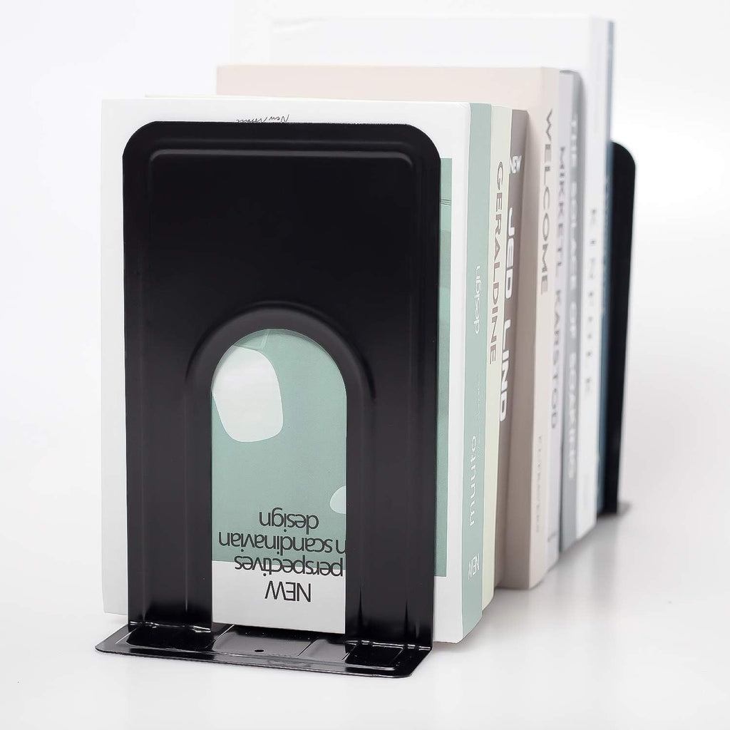 8 Pairs 16 Pieces 8.3 x 5.1 x 6.5 Inch Metal Bookends, KINJOEK Heavy Duty Book Support with Anti Slip Pads for Books, Magazines, DVDs, Perfect for Home, Office, School, Library, Black
