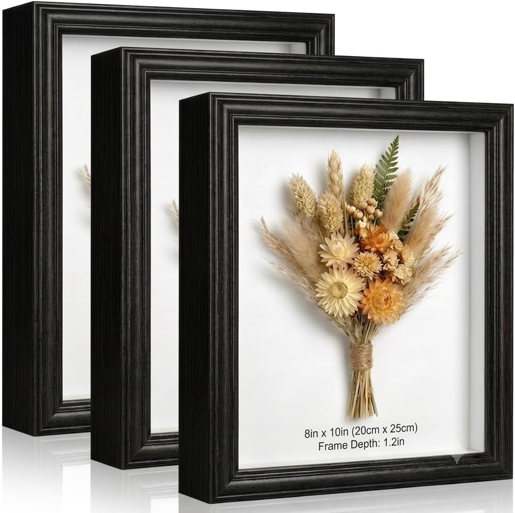 3 Pcs 8x10 Shadow Box Frame with Shatter-Resistant Glass - 1.2" Deep