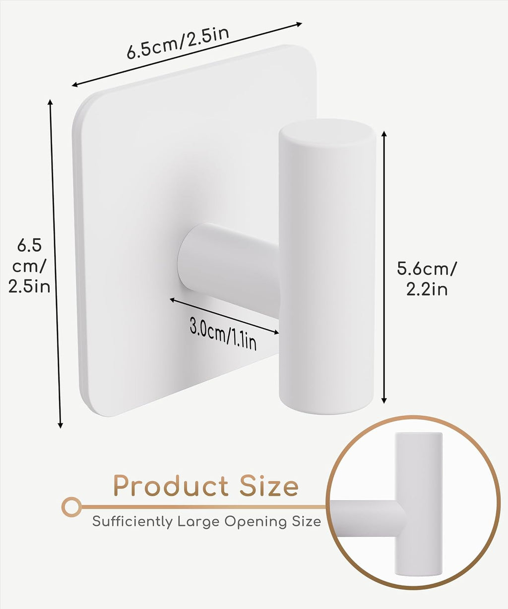 Aikzik 4 Pack Large Heavy Duty Wall Hooks - 26lb Max, Stainless Steel Adhesive Towel Hook, Shower Hooks for Hanging Towel, Coat, Robe, Wall Hook for Use in Bathroom, Kitchen and Door, White