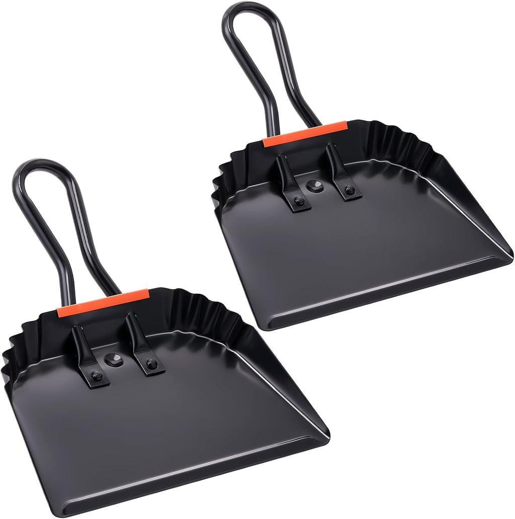 Mumufy 2 Pack 12" Heavy Duty Metal Dustpan with Handle, Black