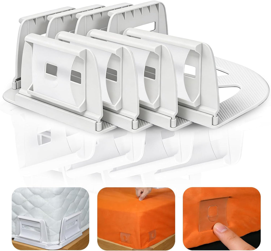 Upgrade Bed Sheet Holders for Corners - 4 Pack One-Time Installation Sheet Locks, Heavy Duty Fitted Sheet Clips to Keep Sheets Tight & Firm, No-Lift Mattress Sheet Grippers, Universal Fit