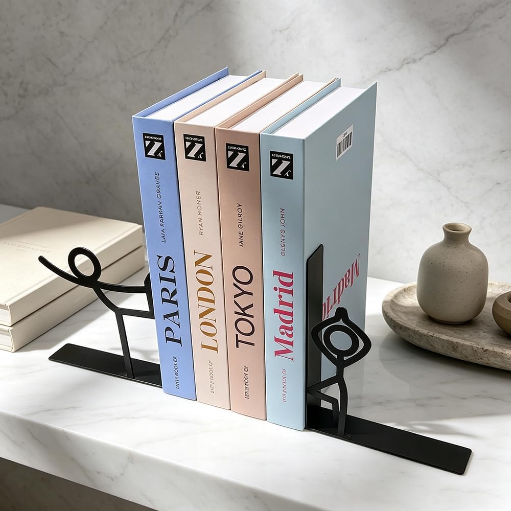 2 Pair Metal Bookends for Shelves Creative Human Figure Decorative Bookends