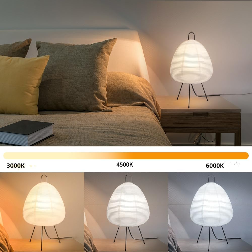Japanese Rice Paper Lamp,Table Lamps for Living Room,Paper Lanterns,Noguchi Akari Japandi Lamp,Japanese Decor Desk Light,Tripod Table Lamps for Bedroom,Bedside or Tabletop,E26 Base,Button Control