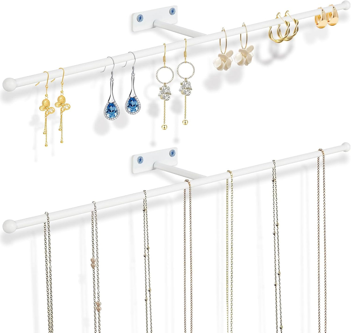 2-Pack Wall Hanging Jewelry Organizer, 14.5" Necklace Holder, White