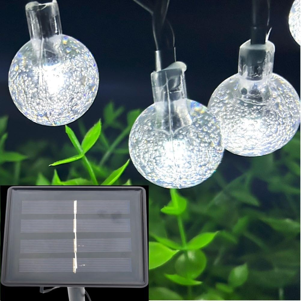 Solar String Lights Outdoor, 20ft Waterproof 30 LEDs 8 Modes Crystal Globe Solar String Fairy Lights Backyard Patio Christmas Lights for Holiday Party Gardens Backyard Wedding (White)