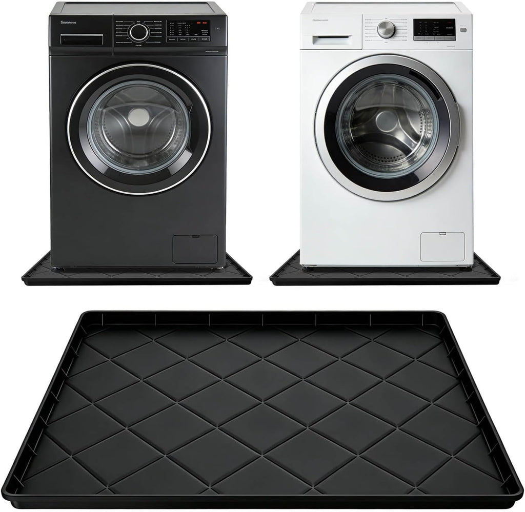 32" x 30" Foldable Washing Machine Drain Pan Silicone Mat,Black