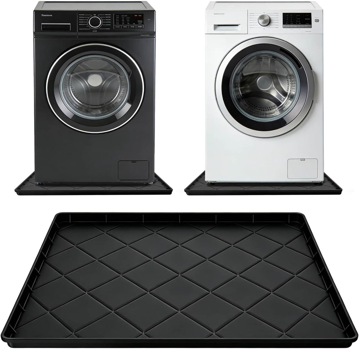 32" x 30" Foldable Washing Machine Drain Pan Silicone Mat,Black