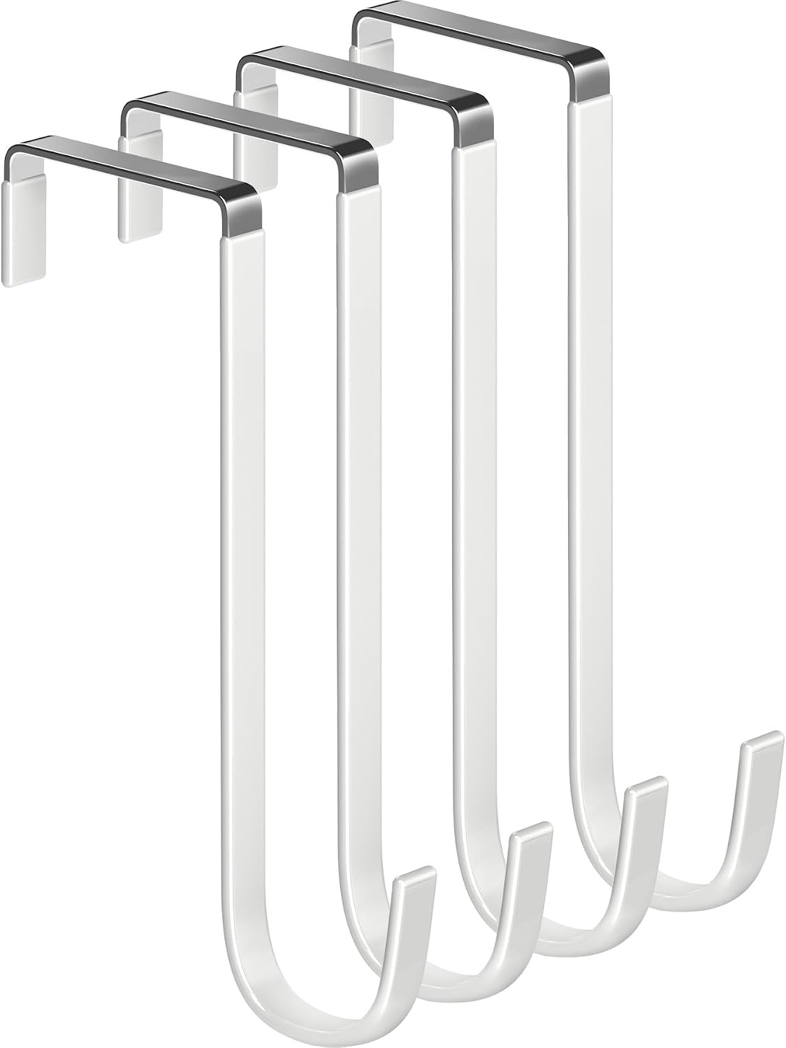 Over Door Hooks White Rubber Coat Steel 4 Pcs Fit 0.5" to 2" Wide Door 7.5"