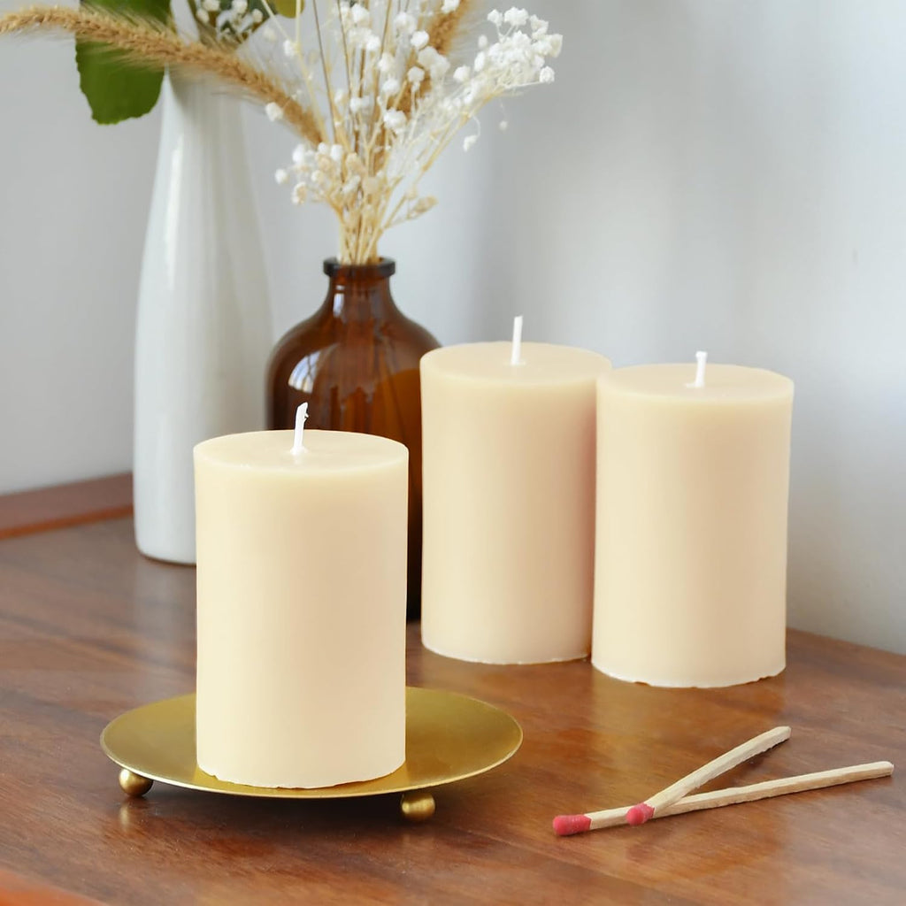 DEYBBY Ivory Beeswax Pillar Candles, 2x3 Inch, 6 Pack, 30‑Hr Per Candle
