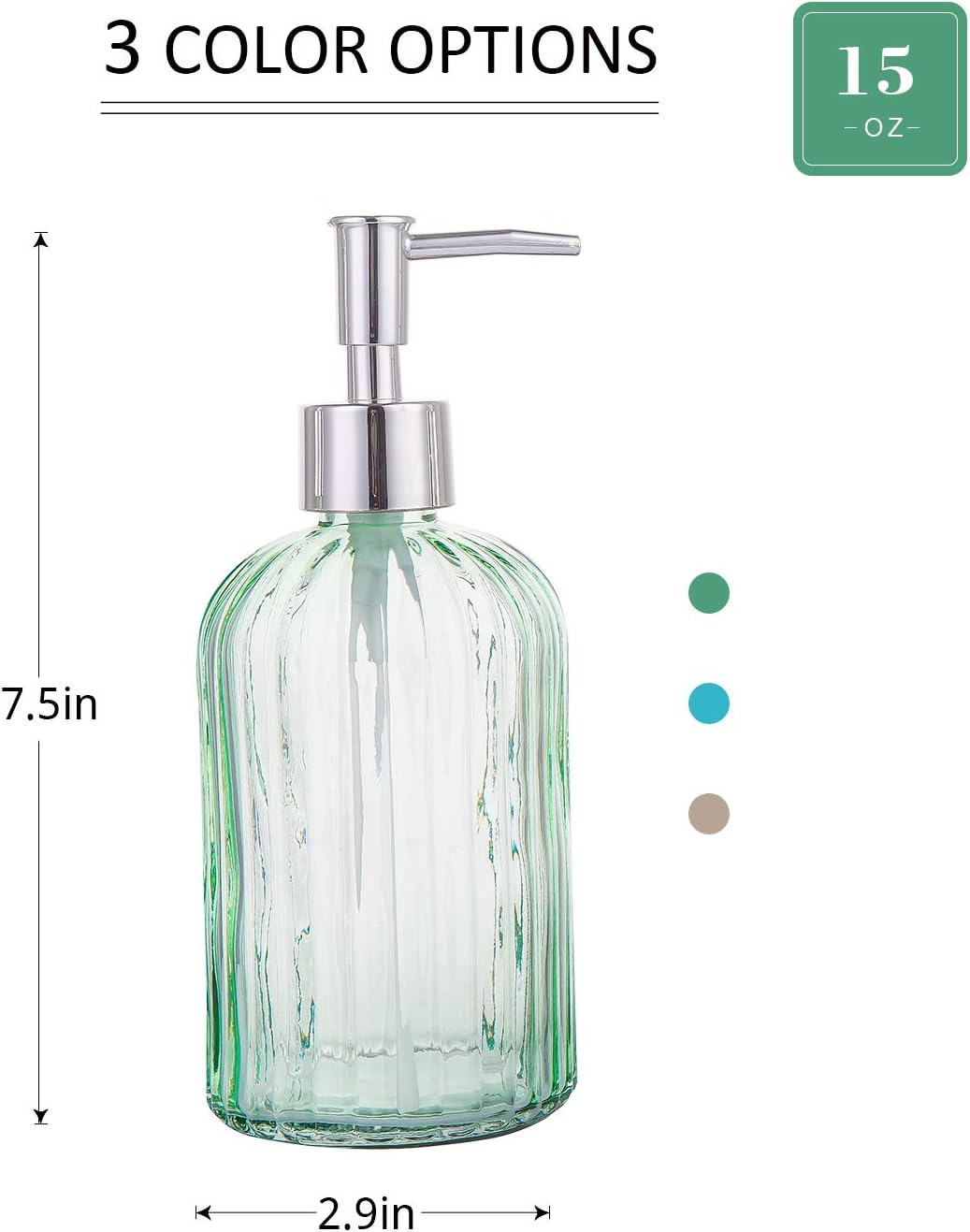 Bathroom Accessories Set, 15oz Glass Soap Dispenser Bottle for Bath Decor, 3 Pack Set