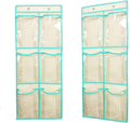 Over The Door Hanging Shoe Organizer Narrow Closet Door Shoe Storage 6 Large Clear Pockets Chart 2 Pack (BEIGE)
