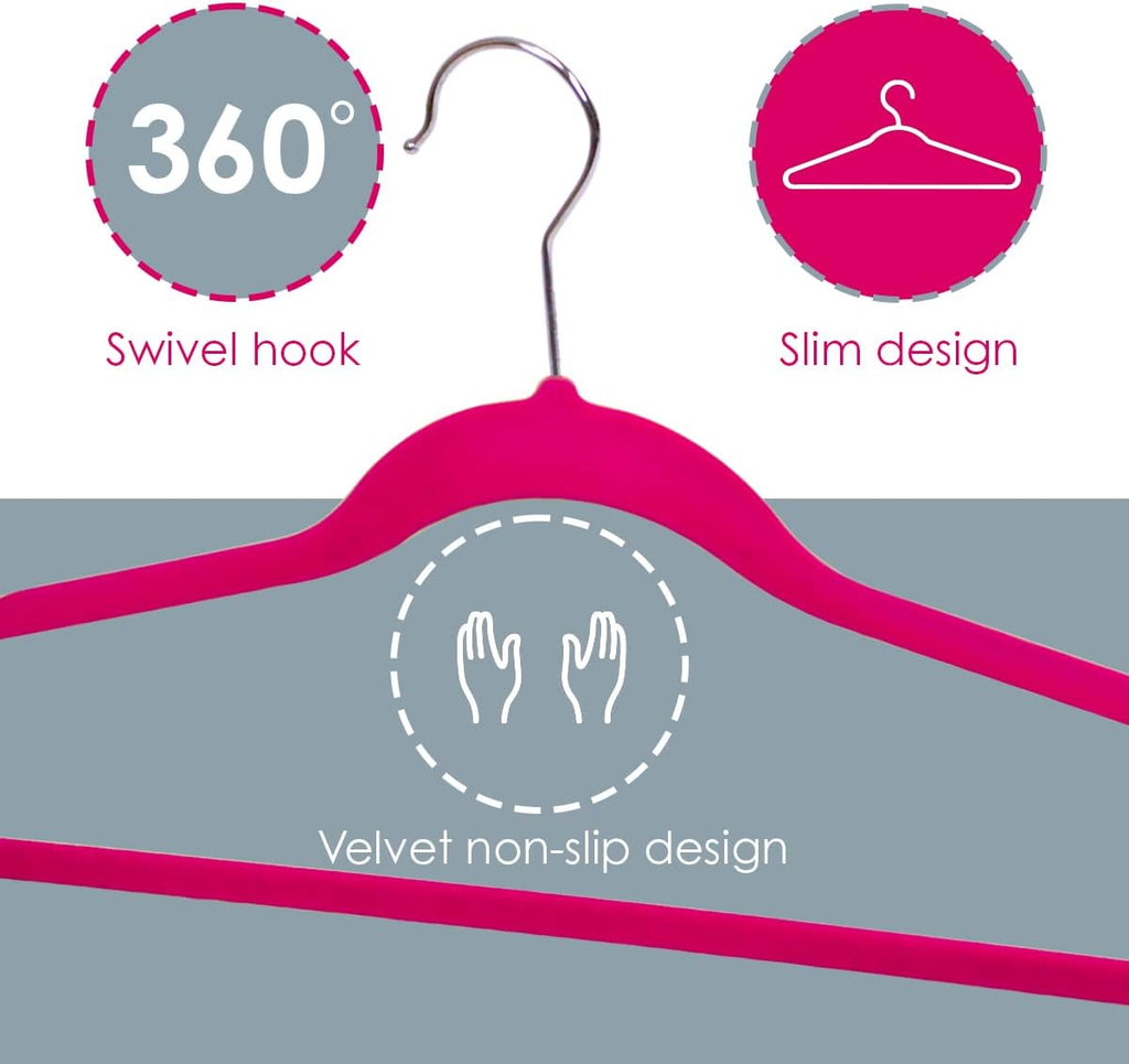 Home Basics Clothes (Pack of 10), Fuchsia, Velvet Hangers