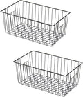16" L x 12" W Wider Freezer Storage Organizer Baskets Container, Deep Metal Wire Chest Upright Refrigerator Divider Bins with Built-in Handles for Cabinet, Pantry, Closet, Kitchen, Black