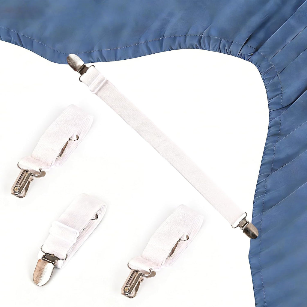 Adjustable Elastic Sheet Straps, Anti-Slip Corner Grips 4 PCS White