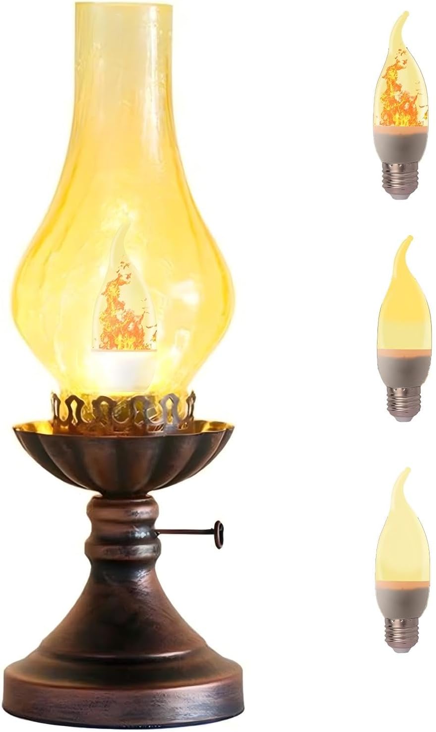Vintage Table Lamp - 3 - Mode Dimmable Retro Rustic Desk Lamp with Crackle Glass Shade, Antique Victorian Western Style, E26 Bulb Included, Ideal for Bedroom, Living Room, Home Decor (Yellow Glass)