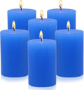 6 Packs 2.75x3.25 Inch Blue Colored Pillar Candles, Unscented Dripless Cylinder Paraffin Wax Candles for Home Table Holiday Party Spa Decor Emergency Power Outage