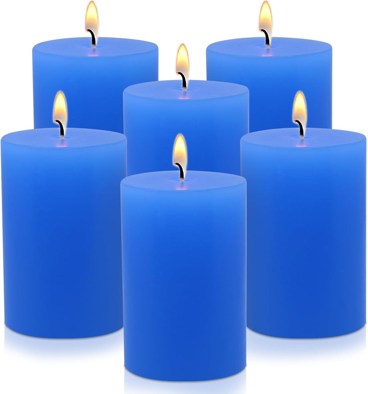 6 Packs 2.75x3.25 Inch Blue Colored Pillar Candles, Unscented Dripless Cylinder Paraffin Wax Candles for Home Table Holiday Party Spa Decor Emergency Power Outage