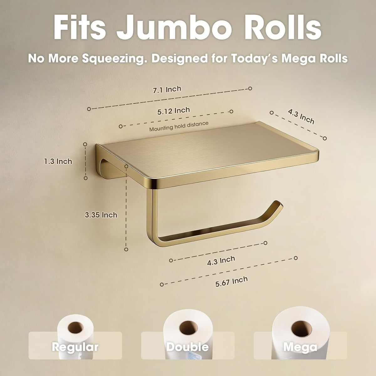 TRUSTMI Toilet Paper Holder with Phone Shelf, Zinc Alloy, Brushed Gold