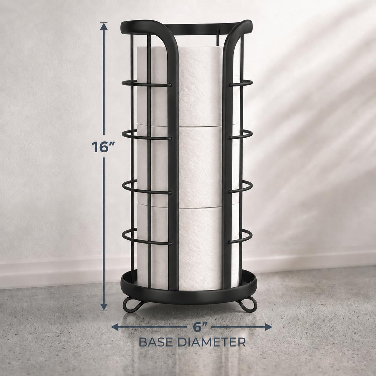 BROOKSTONE Toilet Paper Holder Stand Reserve - Free Standing Toilet Paper Stand with Storage that Holds Mega Rolls, Standing Bathroom Tissue Organizer, Bathroom Decor - Modern Storage Holder, Black