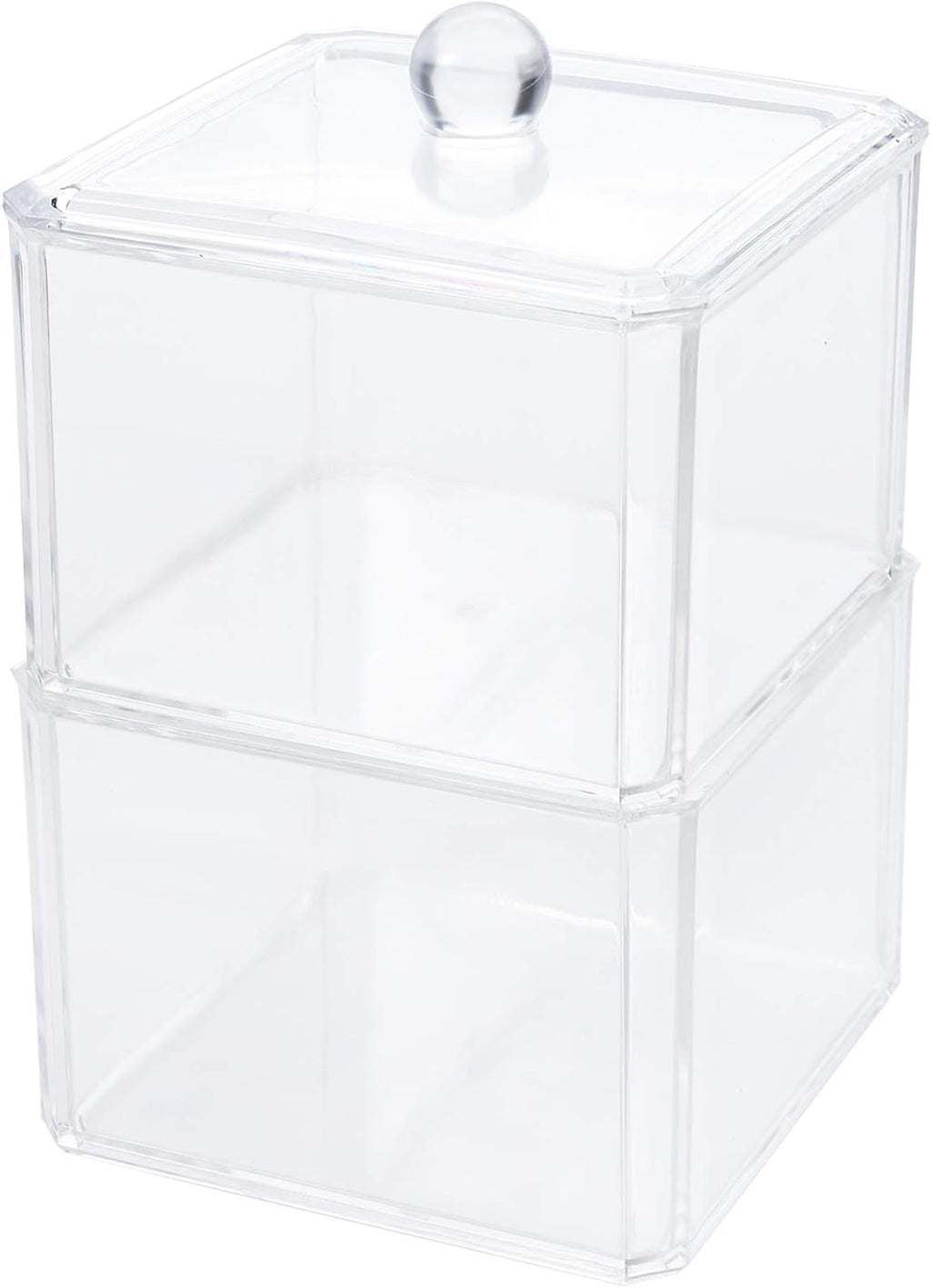 Hedume 4 Pack Swabs Dispenser Holder, 15 Oz Clear Acrylic Canister Set, Modern Square Bathroom Vanity Countertop Storage Organizer for Cotton Ball, Cotton Swab, Cottons Rounds, Bath Salts