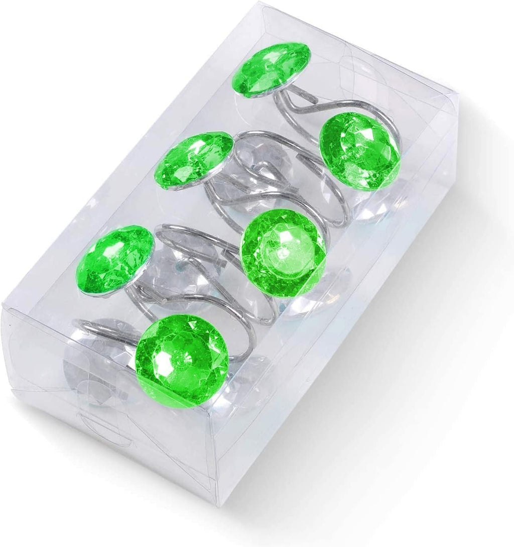 CHICTIE Green Shower Curtain Hooks Rings Diamond, Crystal Decorative Shower Curtain Hooks, Set of 12 Stainless Steel Rust-Proof Round Rhinestones Shower Rings Hangers for Bathroom