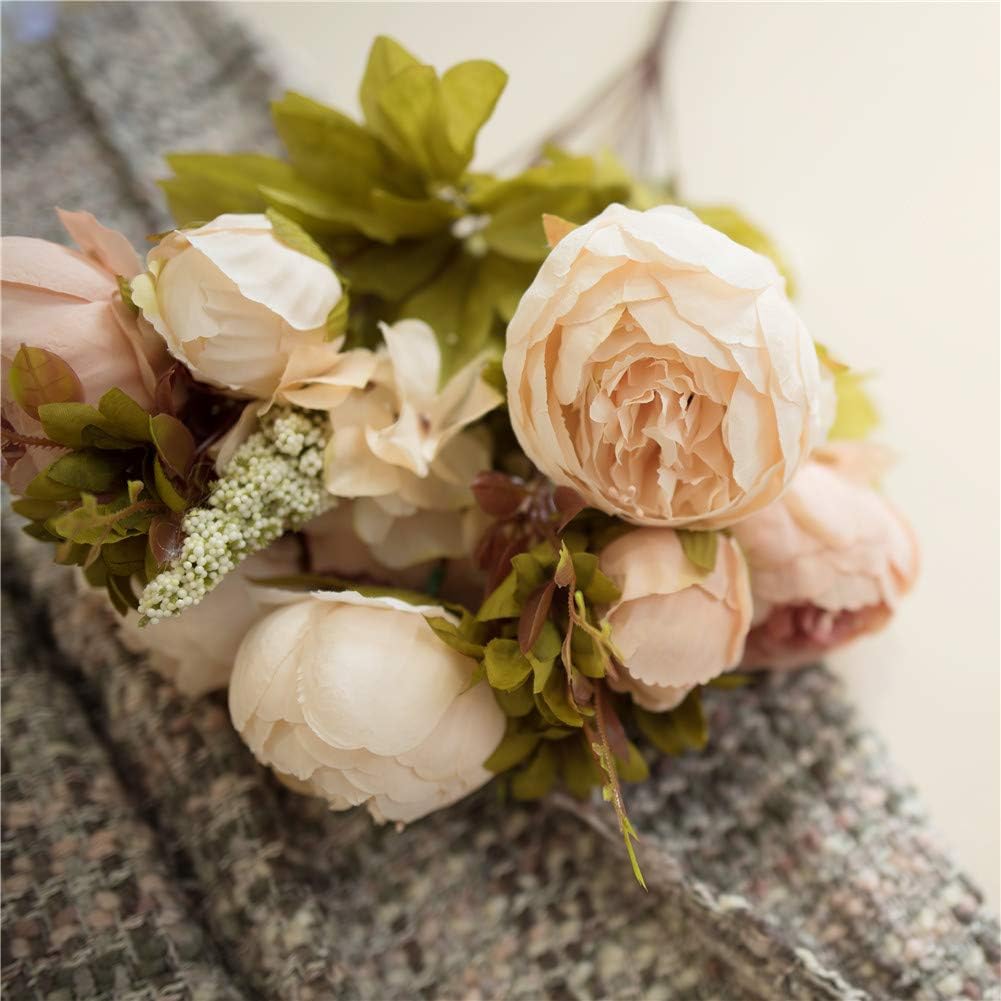 Fule 2 Pack Large Artificial Peony Silk Flower Bouquets Arrangement Wedding Centerpieces (Light Pink)