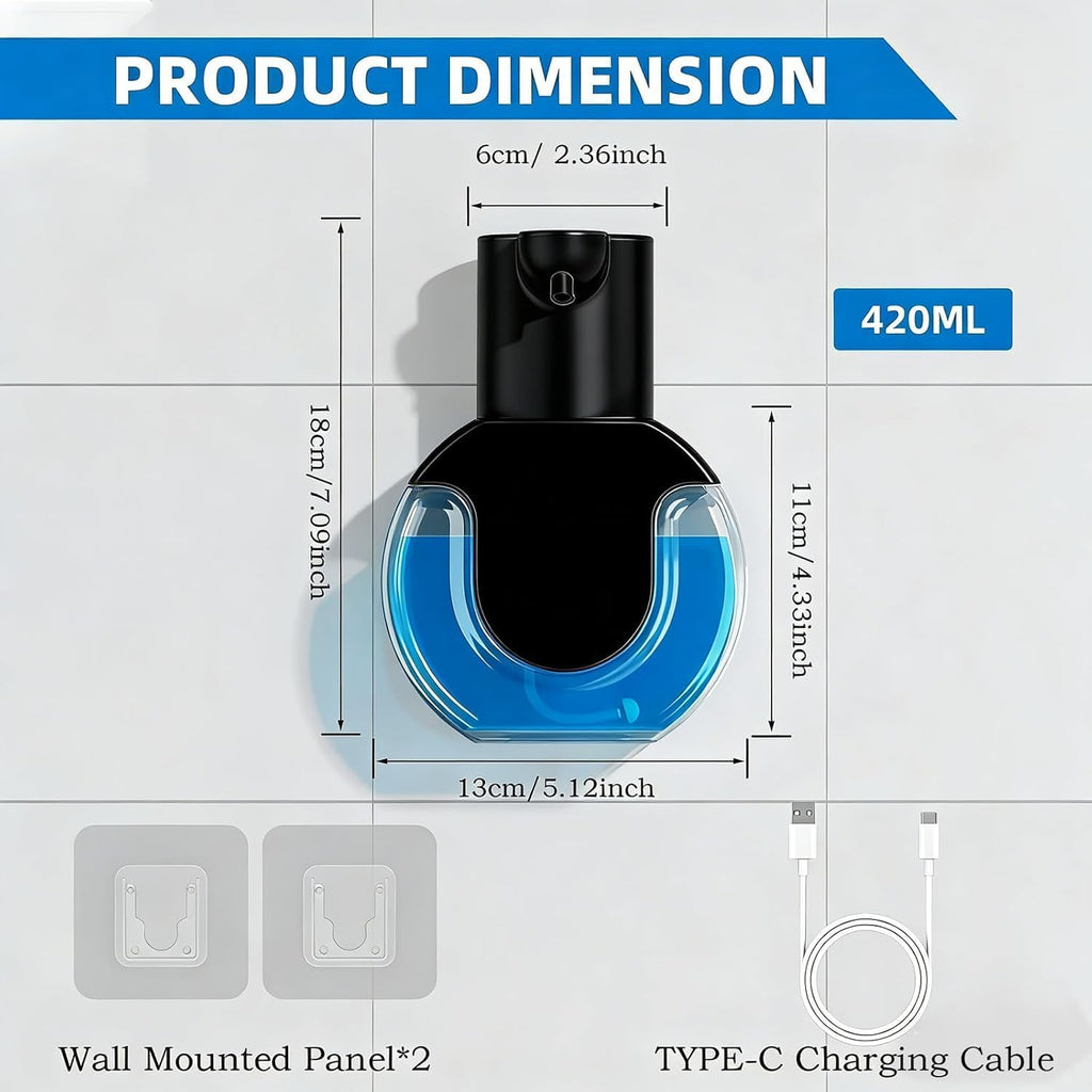 2Pack Automatic Soap Dispenser Touchless, Rechargeable Foaming Soap Dispenser,15oz/420ml Smart Hand Soap Dispensers,4-Level Adjustable,Wall Mount for Bathroom Kitchen Dish Soap,Hands-Free,Black