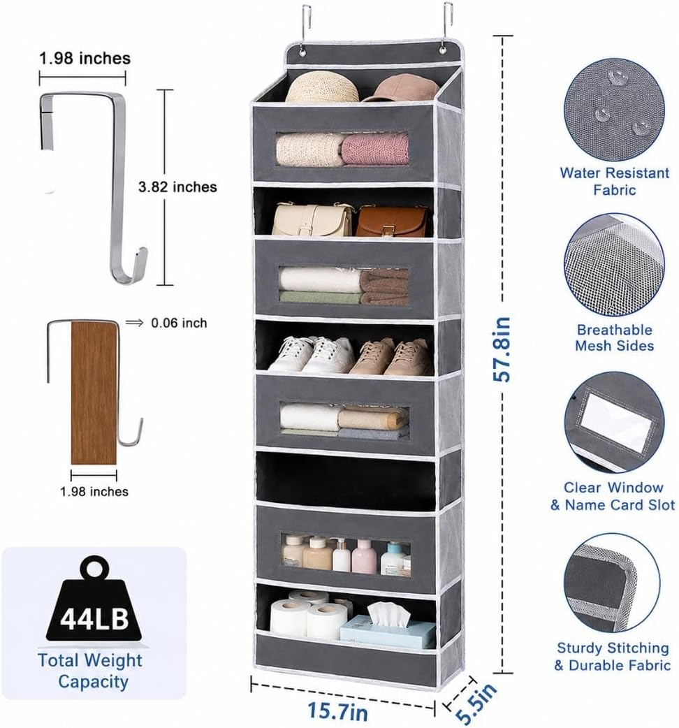 Over The Door Organizer for Bedroom Closet, Pantry, Bathroom, 5-Tier