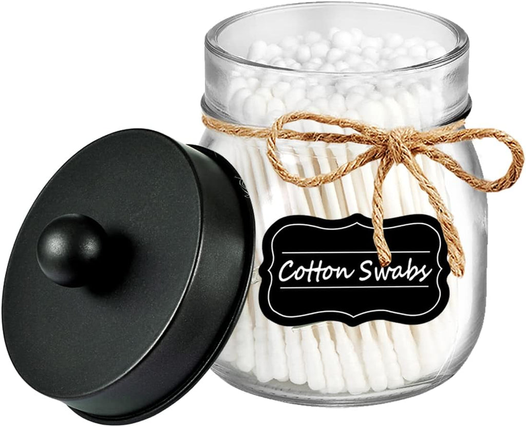 Amolliar Glass Mason Jar Qtip Dispenser Holder/Black, 2 Pack