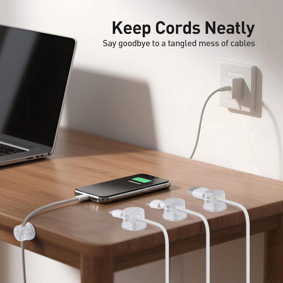 AGPTEK 8 Pack Magnetic Cable Clips, 360° Rotatable Cord Holder, Clear