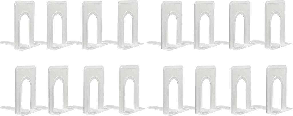 Metal Bookends for Home Office, Book Shelf Holder Home Decorative, Book Ends for Heavy Books/Movies/CDs, White 6.5 x 5 x 5.7 in, 4 Pair/ 8 Piece (Pack of 2)