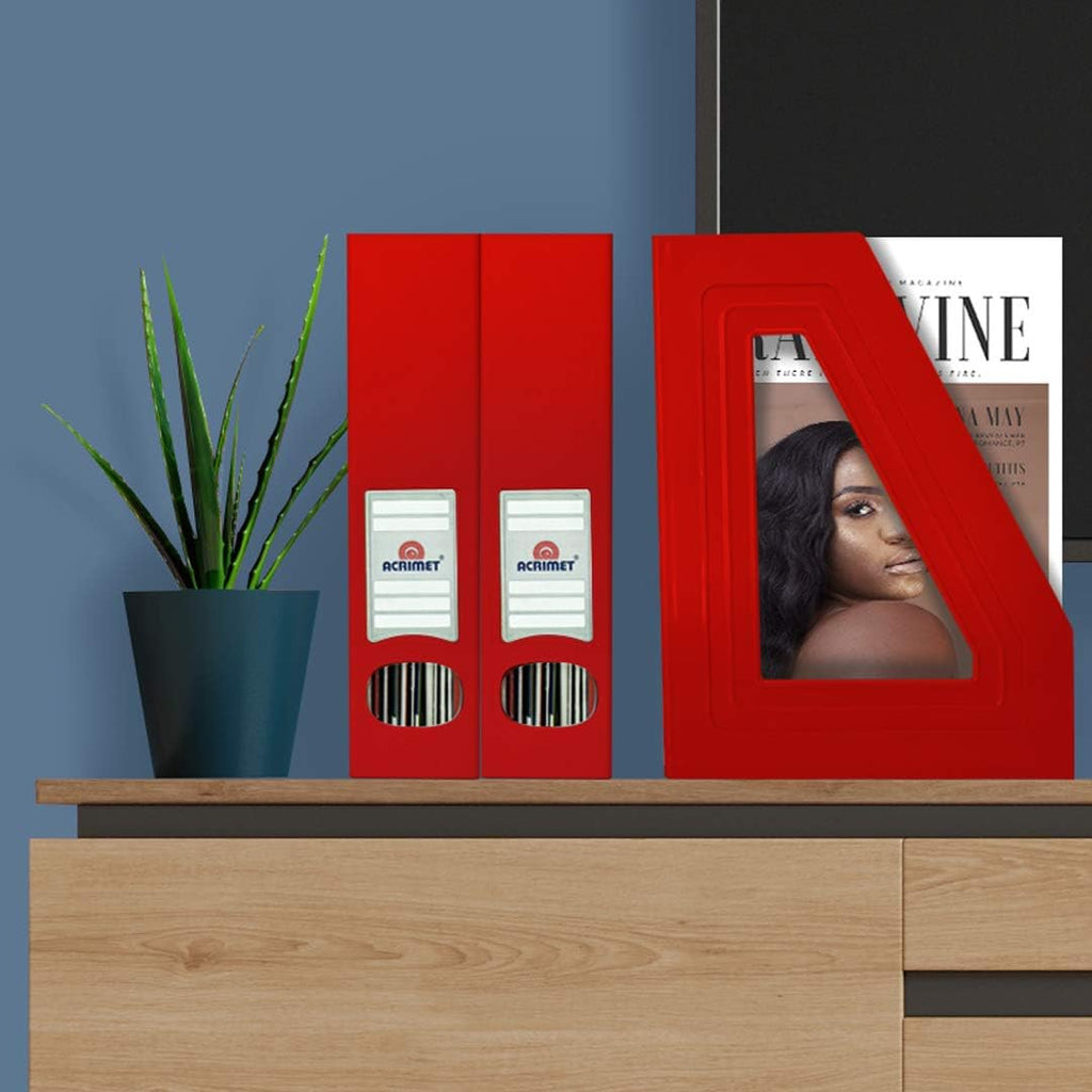 Acrimet Magazine File Holder, Vertical Desk Organizer, Red, 2 Pack