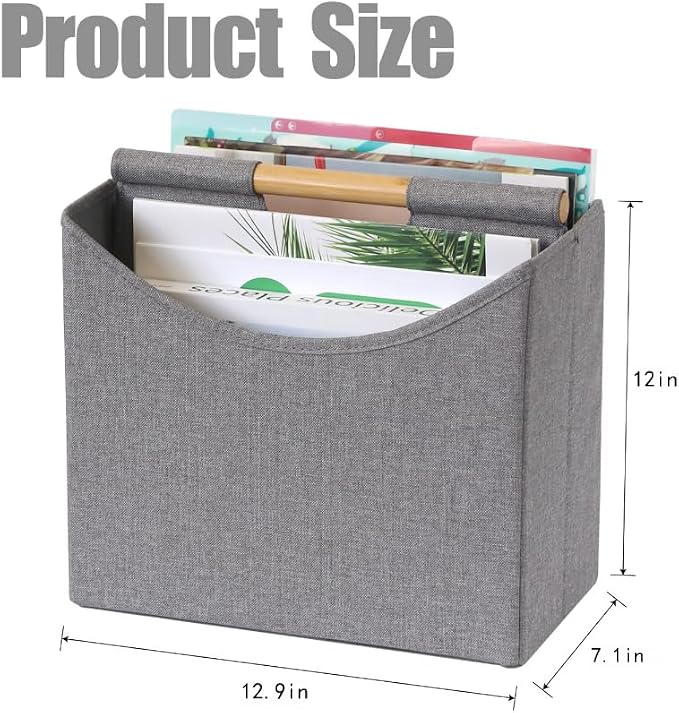Magazine Holder Basket with Handles, Foldable Floor Organizer Storage Rack for Magazines, Book, Newspapers, File in Home, Office, Table, Living Room, Reception Desk (Grey)