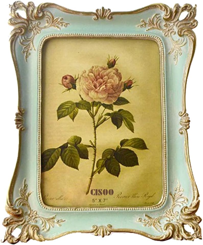 CISOO 5x7 Antique Vintage Picture Frame Blue Ornate Floral Table Wall Decor