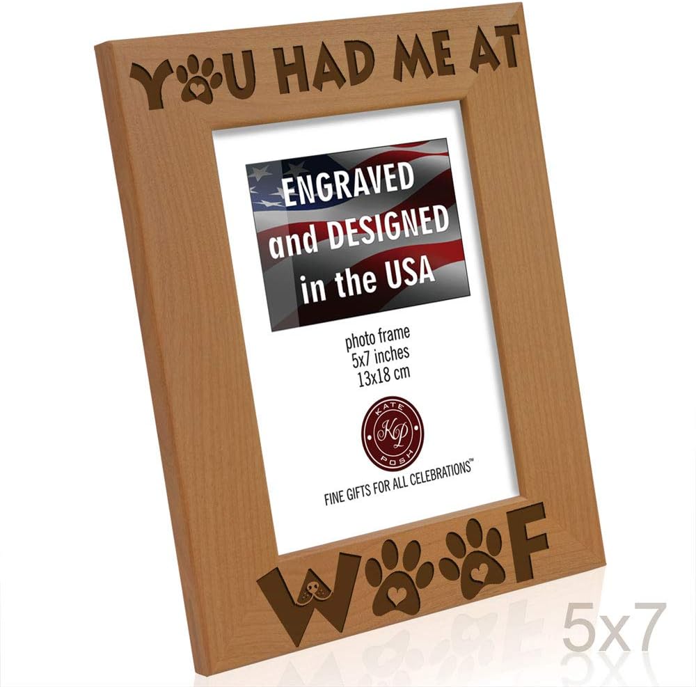 KATE POSH - You had me at Woof - Dog Paws Engraved Natural Wood Picture Frame, New Puppy, Memorial, Best Dog Ever Gifts (5x7-Vertical)