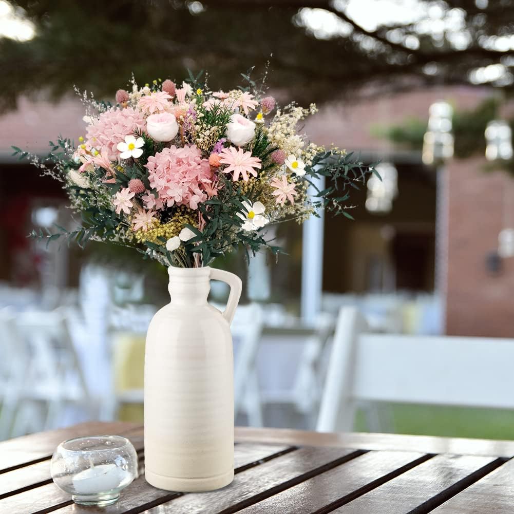 12.5" White Ceramic Vase for Home Decor Large Decorative Vase Boho Pottery Bud Vase for Flowers Rustic Farmhouse Tall Single Flower Vase for Centerpieces Pampas Grass