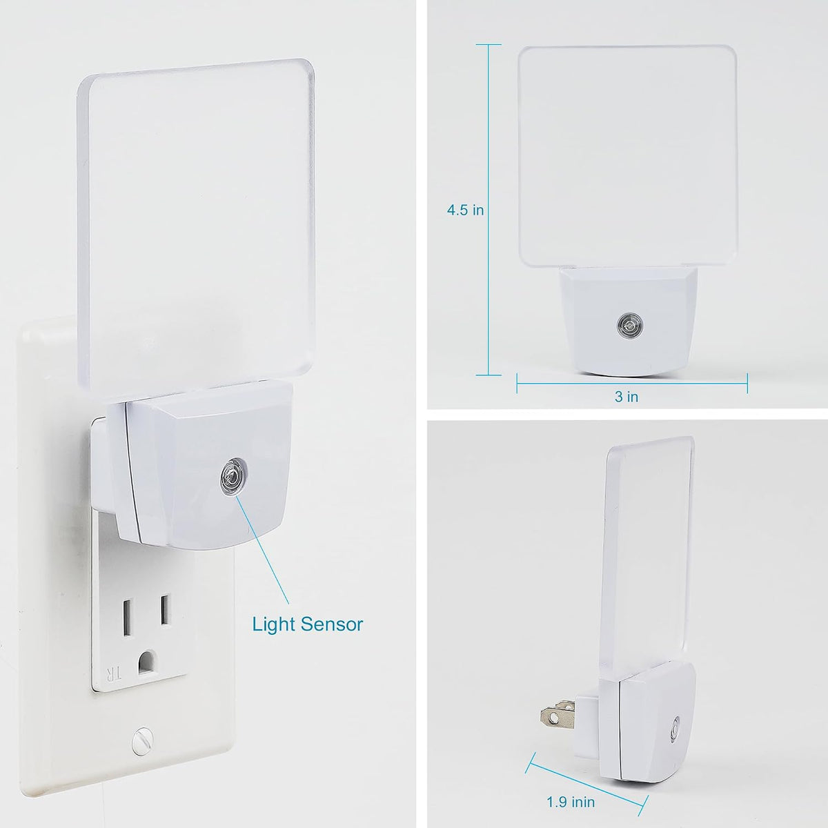 GREENIC LED Night Light Plug in 4 Pack, Dusk to Dawn Photocell Sensor, Nightlights for Bedroom Bathroom Kitchen, Square Design Blue