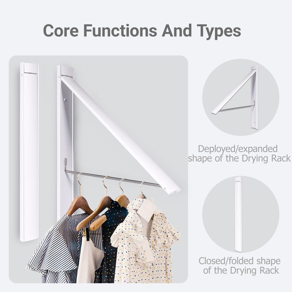 Wall Mounted Folding Clothes Drying Rack, Aluminum,Pearl White